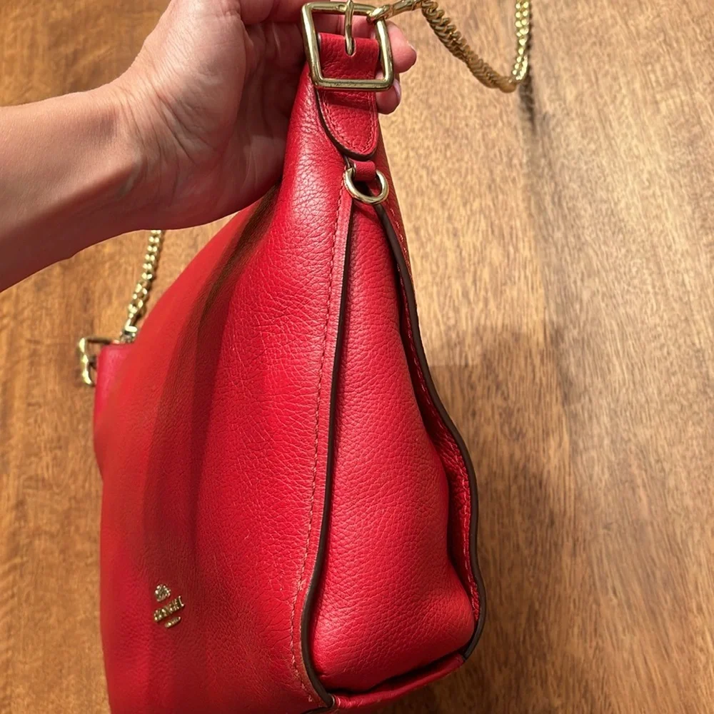 Red leather crossbody gold chain